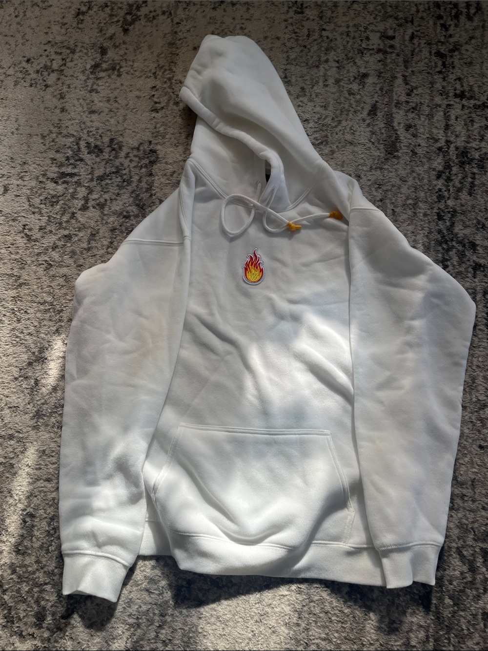 White Hoodie with Embroidered Flame Patch